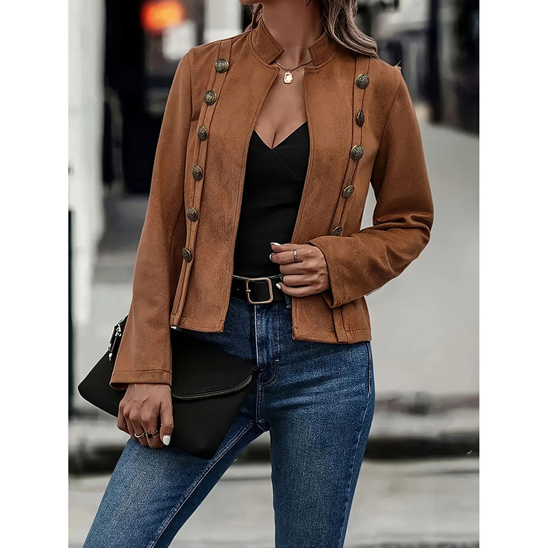 Women's Faux Suede Notch Lapel Open Front Blazer