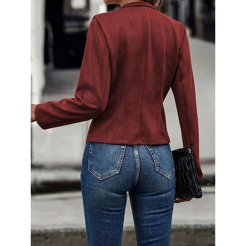 Women's Faux Suede Notch Lapel Open Front Blazer
