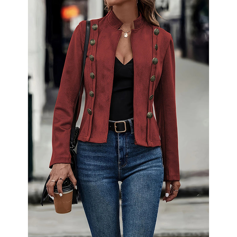 Women's Faux Suede Notch Lapel Open Front Blazer