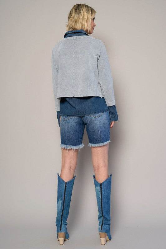High-Rise Bermuda Shorts with Fringe Detail - Fashions Envy