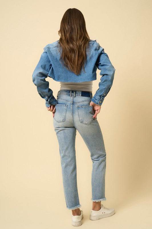 High-Rise Straight Medium Wash Jeans - Fashions Envy