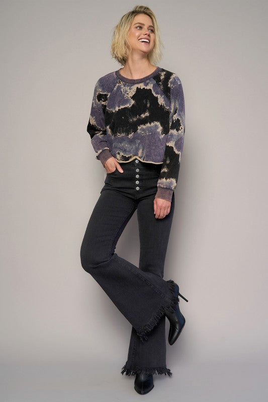 Wide Flare Leg Black Wash Denim Jeans