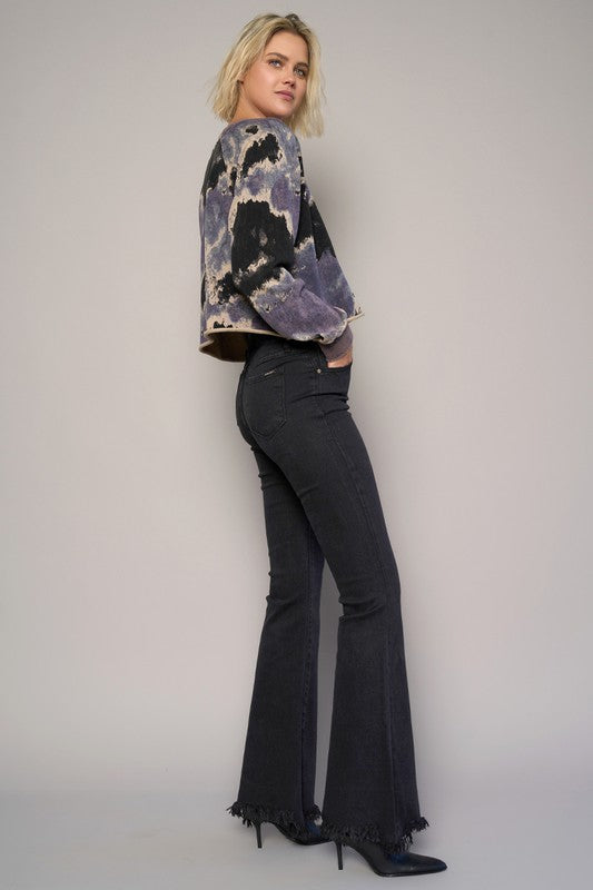 Wide Flare Leg Black Wash Denim Jeans
