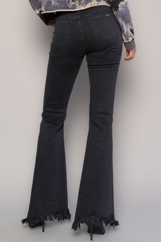 Wide Flare Leg Black Wash Denim Jeans