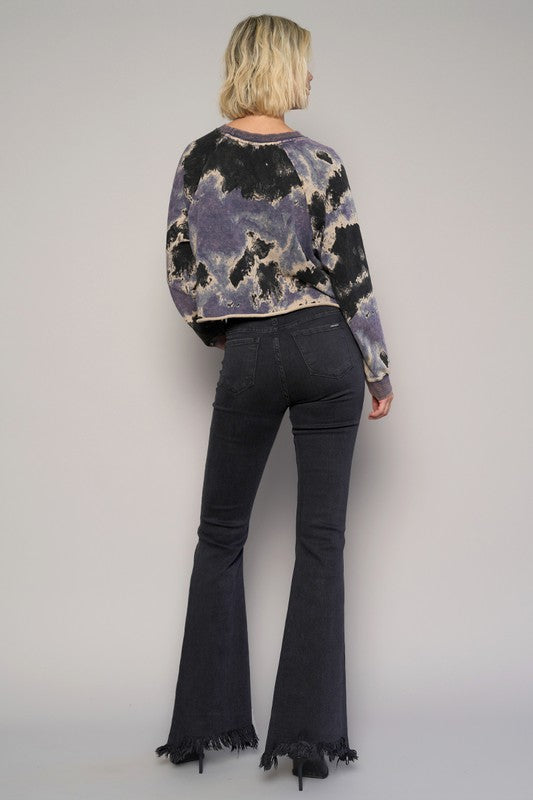 Wide Flare Leg Black Wash Denim Jeans