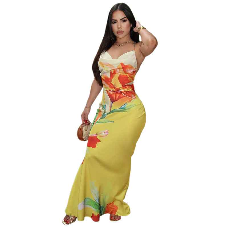 Low-cut Sexy Maxi Dress - Backless Cross-Strap