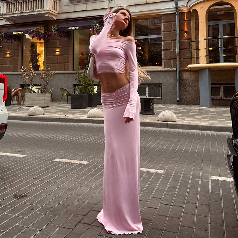 Two-Piece Skirt Set - One Shoulder Top Outfit