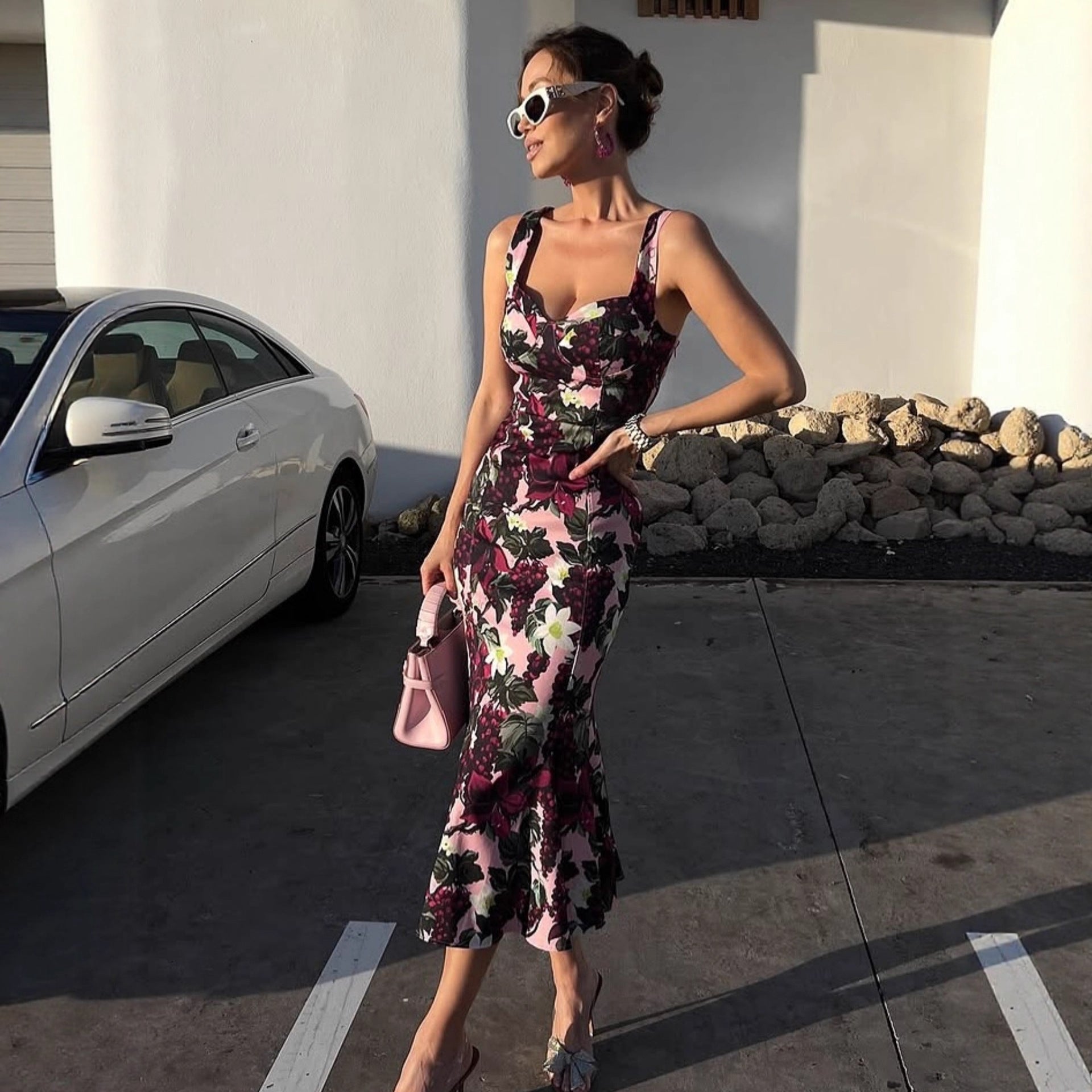 Floral Print Cami Maxi Dress - Sleeveless V-Neck Gown