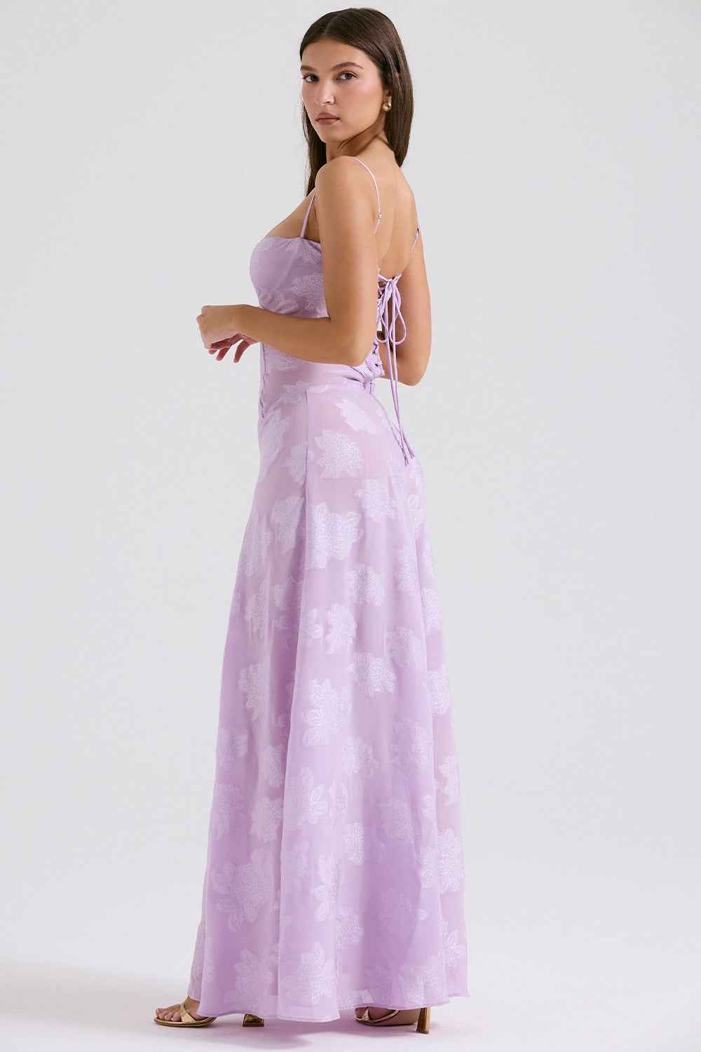 Floral Backless Maxi Dress - Square Neck High Waist Chiffon