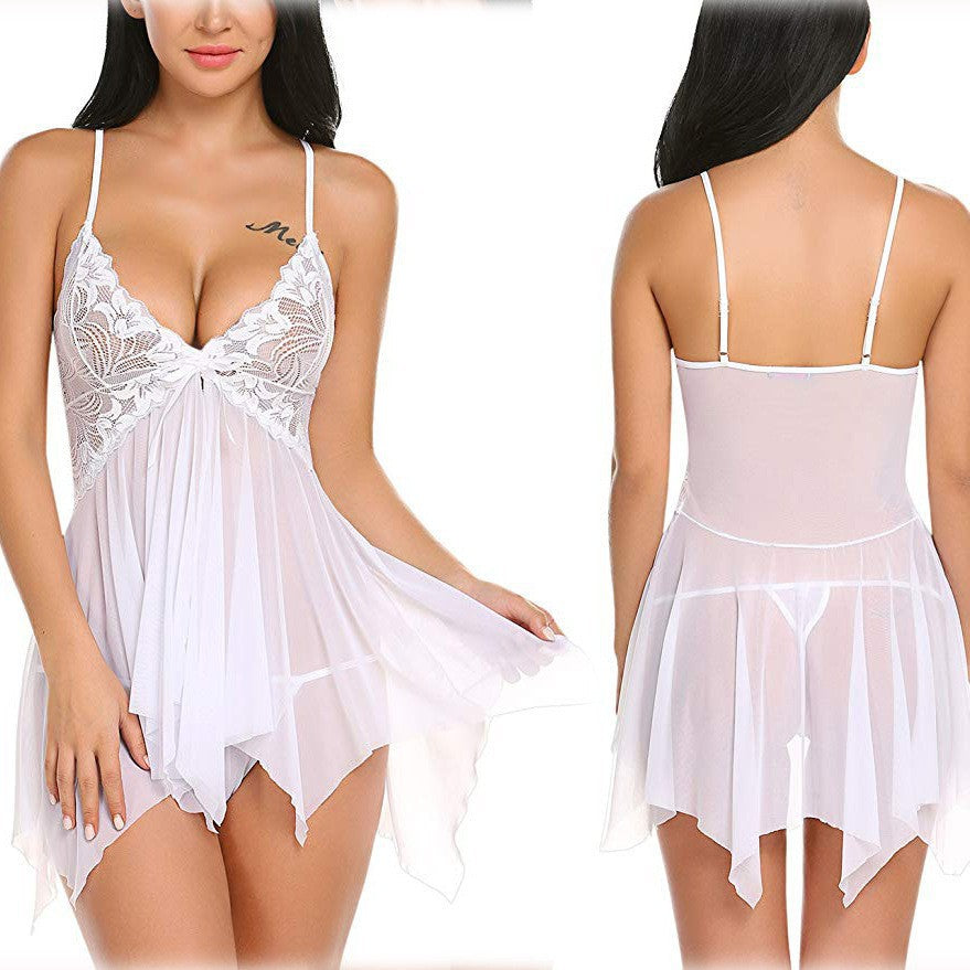 Mesh Nightgown Set - Sheer 2 Piece Suspender Lingerie - Fashions Envy