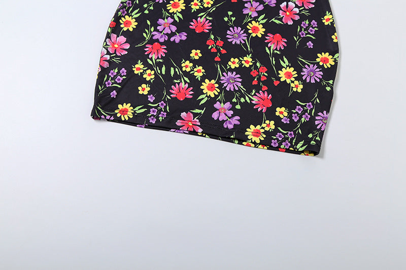 Halter Neck Backless Dress - Hollow Print Mini - Fashions Envy