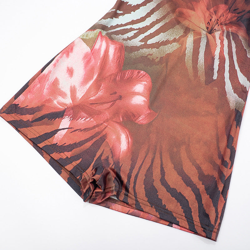 Beaded Halter Romper - Printed Sleeveless Party Style