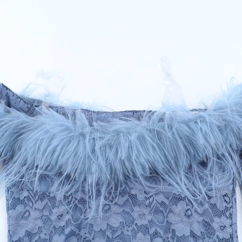 Off Shoulder Lace Dress - Blue Bodycon Mini - Fashions Envy