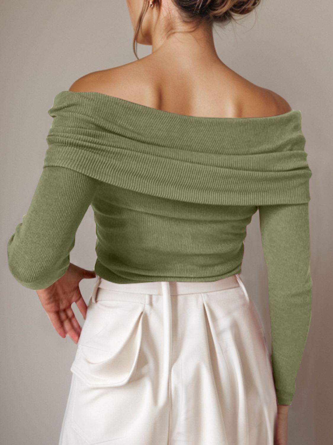 Off-Shoulder Sweater - Long Sleeve Knit Pullover