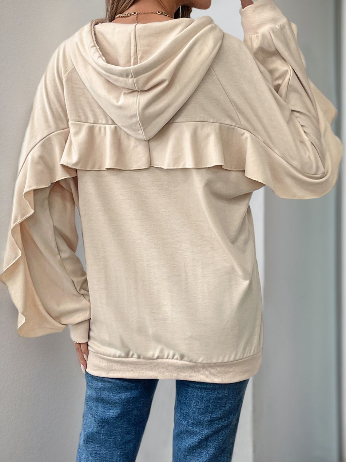 Ruffled Hoodie - Drawstring Long Sleeve Cozy Style