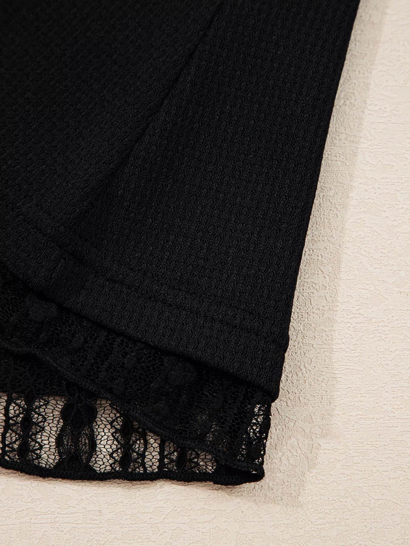Lace Patchwork Flounce Sleeve Slim Fit Top - Romantic Ruffled Blouse - Fashions Envy