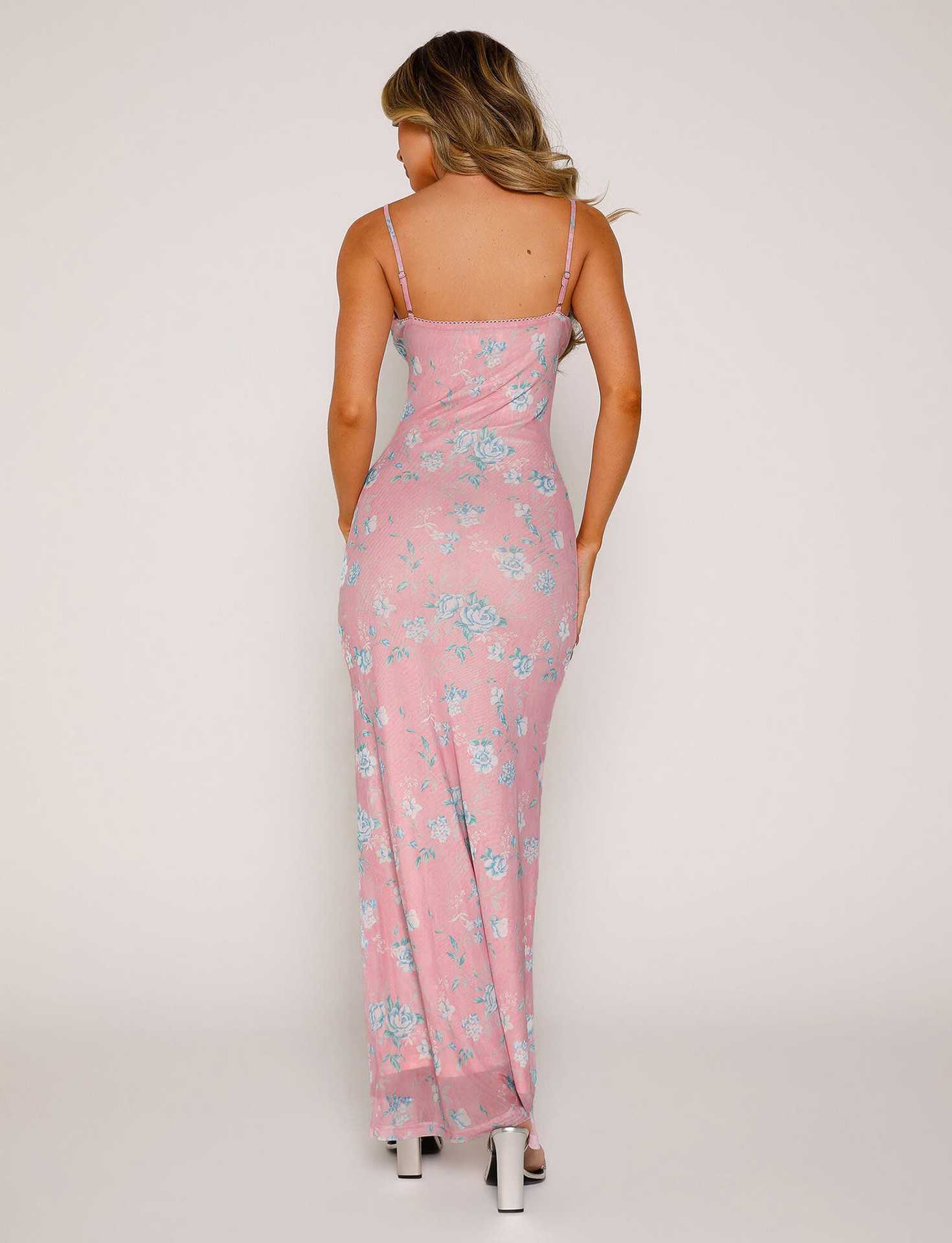 Y2K Sexy Bodycon Flower Print Maxi Slip Dress