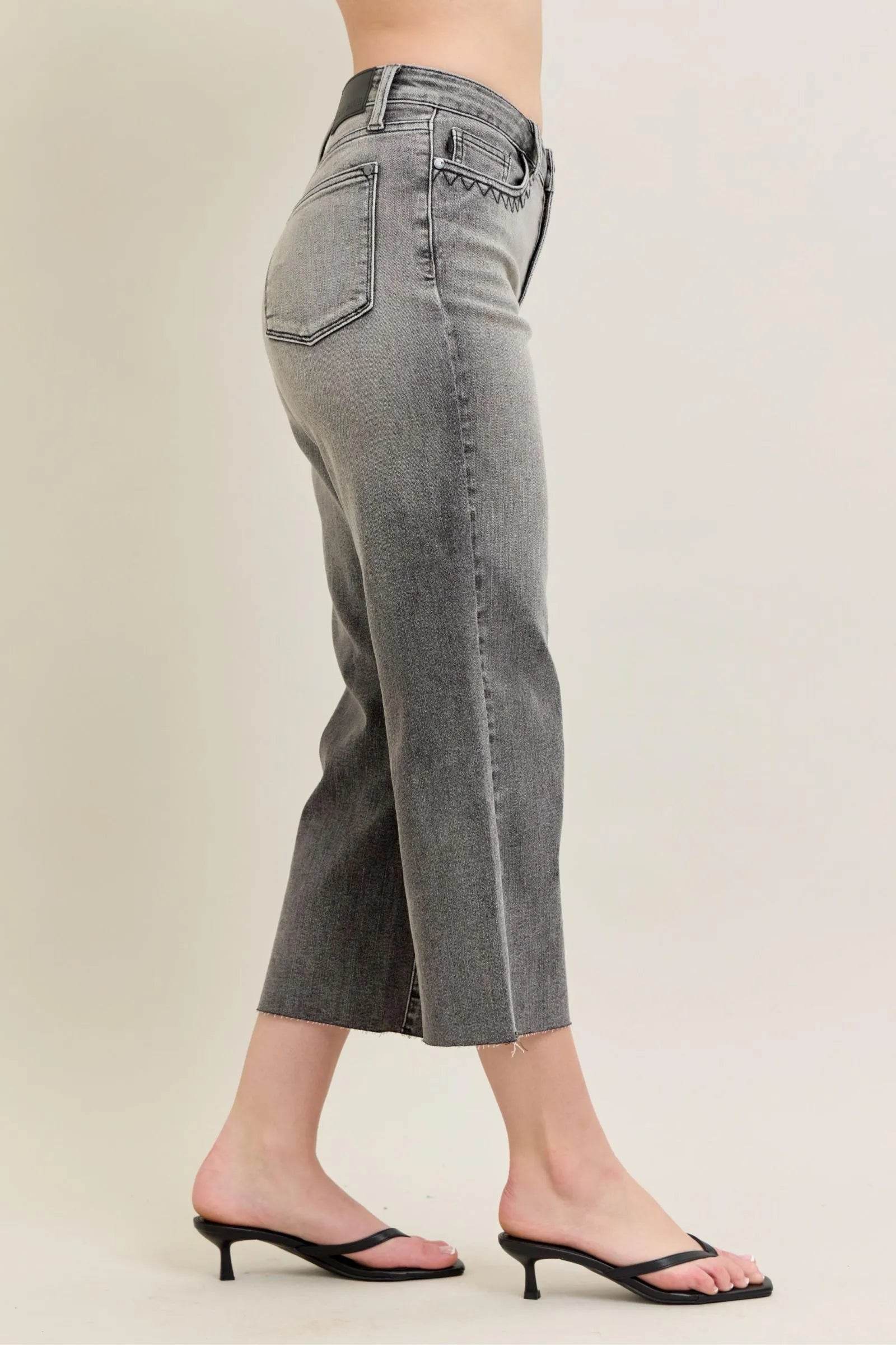 Judy Blue Full Size Wide Leg Capris Jeans Plus Size - Fashions Envy