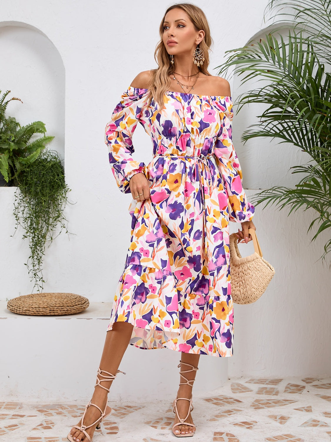 Floral Printed Long Sleeve Midi Dress