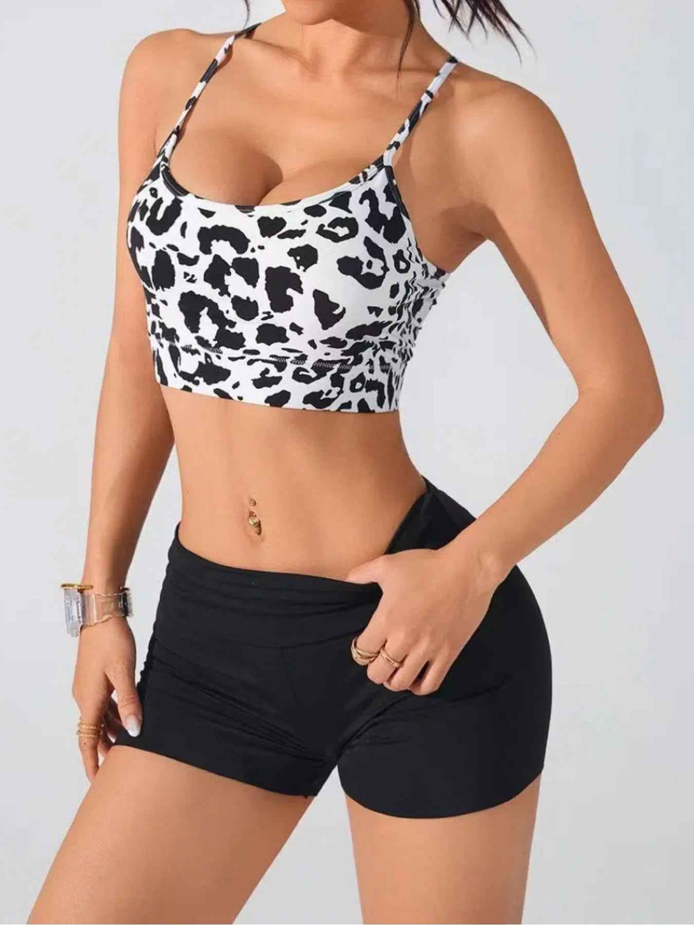 Floral Print Daily Sports Bra - Cross Thin-Strap