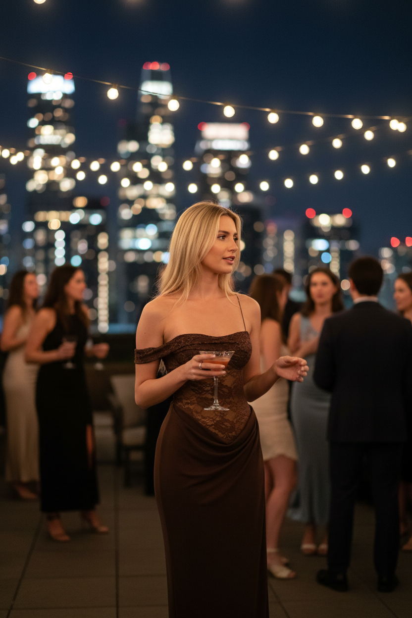 Lace Bodice Maxi Dress - Split Hem Party Style