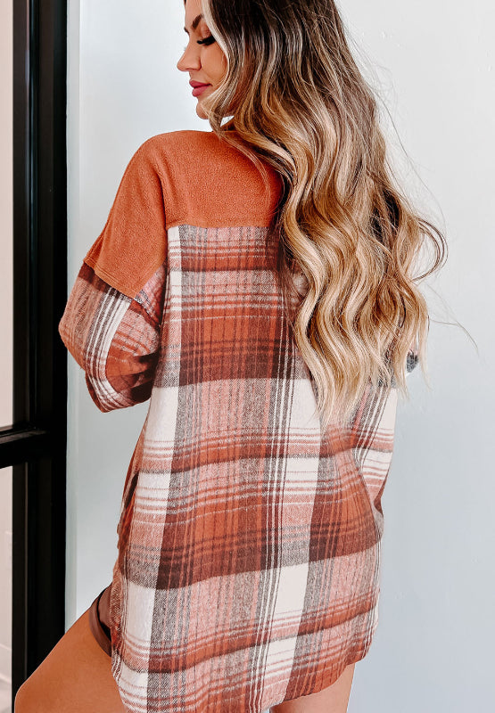 Plaid Long Sleeve Jacket - Unlined Button Up Coat