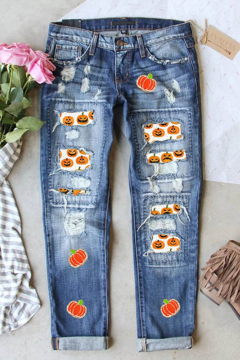 Distressed Pumpkin Jeans with Pockets - Fashions Envy