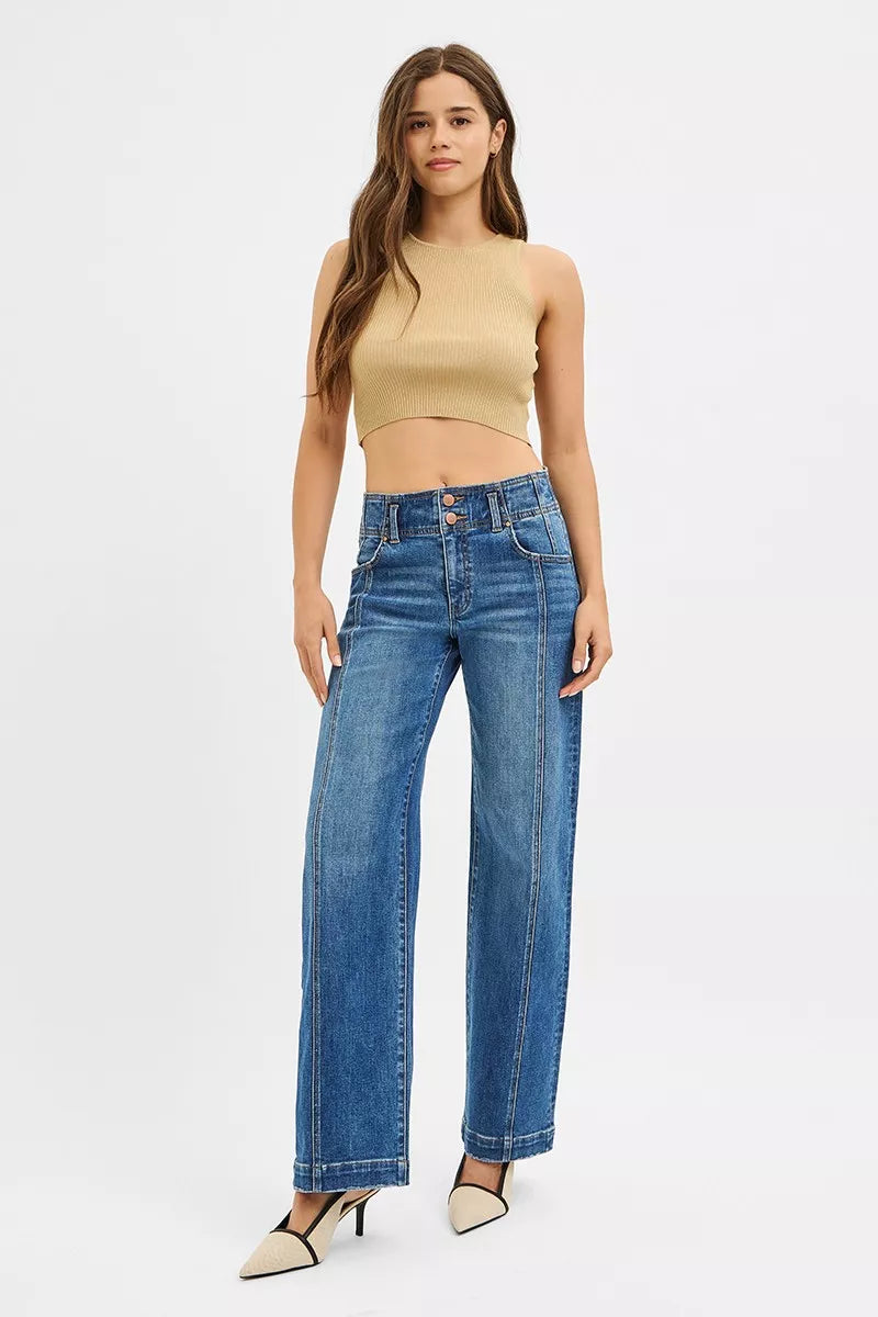 RISEN Wide Baggy Jeans - Mid Rise Relaxed Fit - Fashions Envy