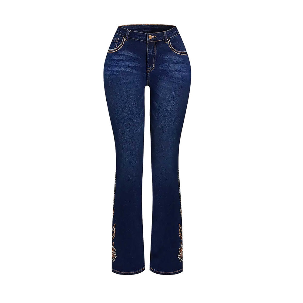 Embroidered Bootcut Jeans - Butt Lifting Mid-Rise Denim with Statement Details