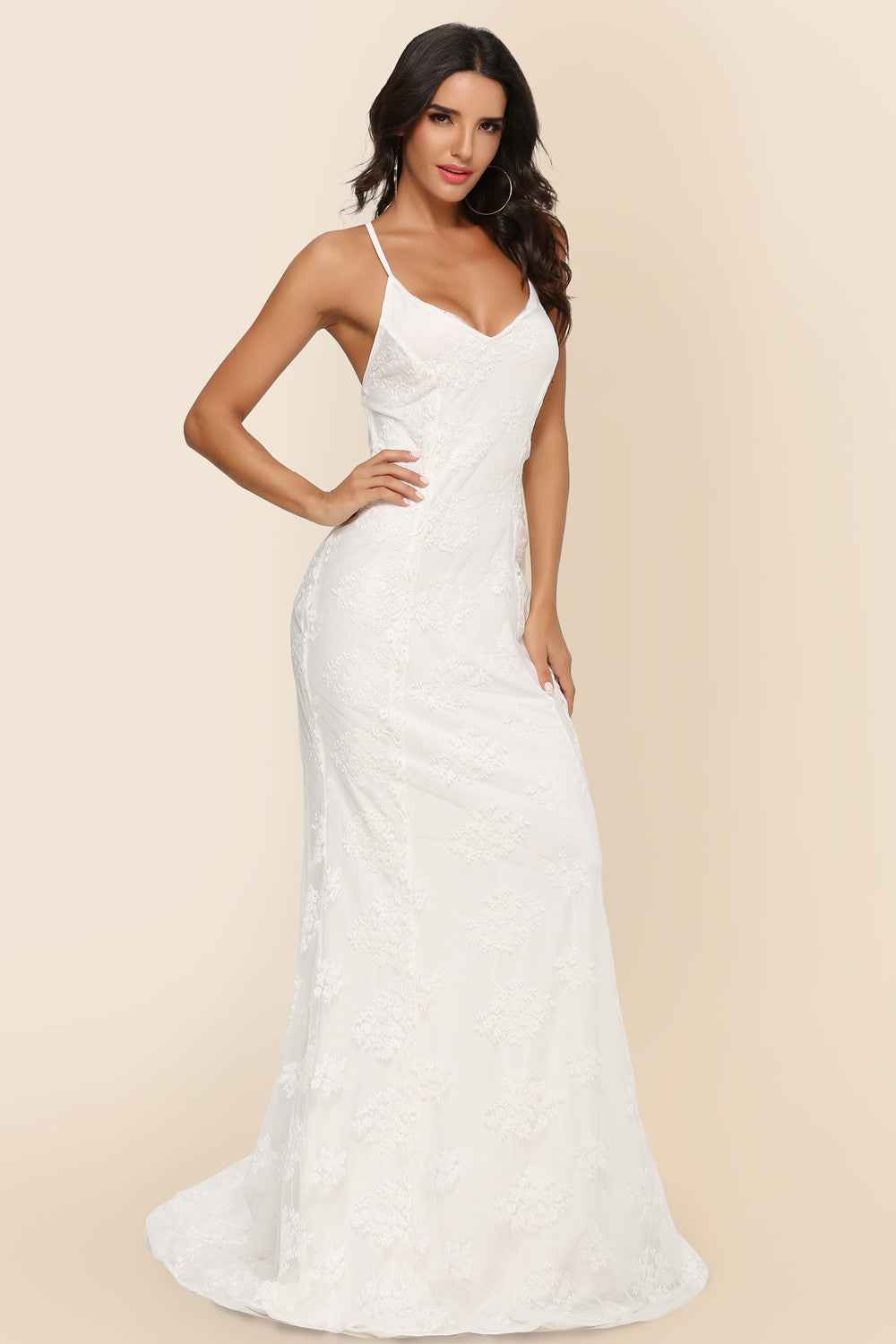 V-Neck Wedding Dress - Elegant Trailing Bridal Gown - Fashions Envy