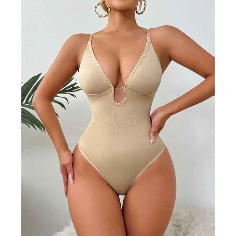 Deep V Corset Bodysuit - Sculpting Shapewear - Fashions Envy