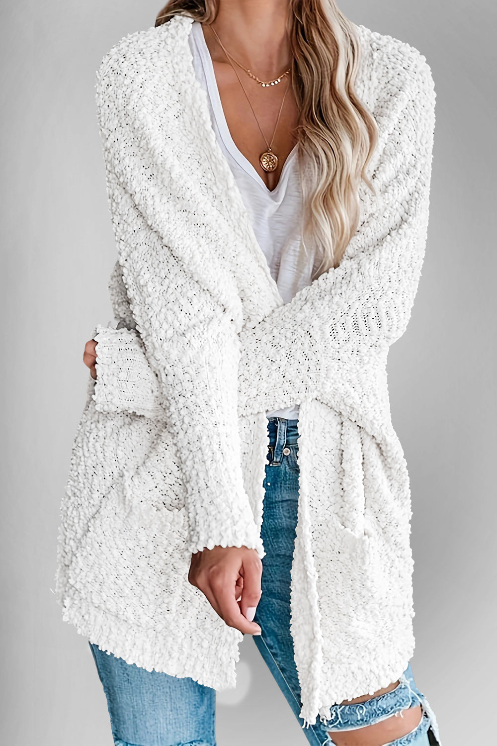 Double Take Pocketed Open Front Long Sleeve Cardigan - Fashions Envy