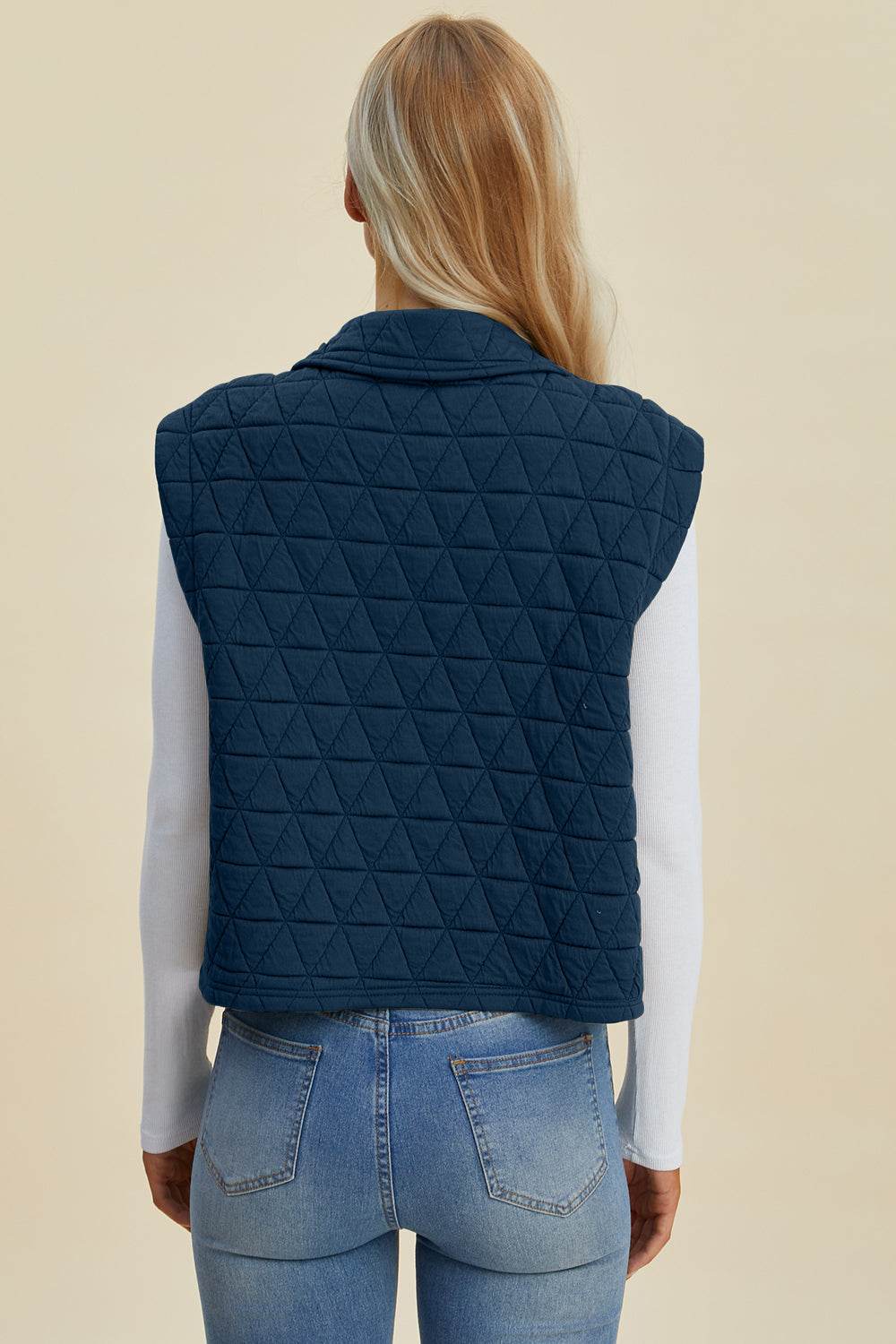 Double Take Full Size Pocketed Texture Snap Down Vest Coat - Fashions Envy