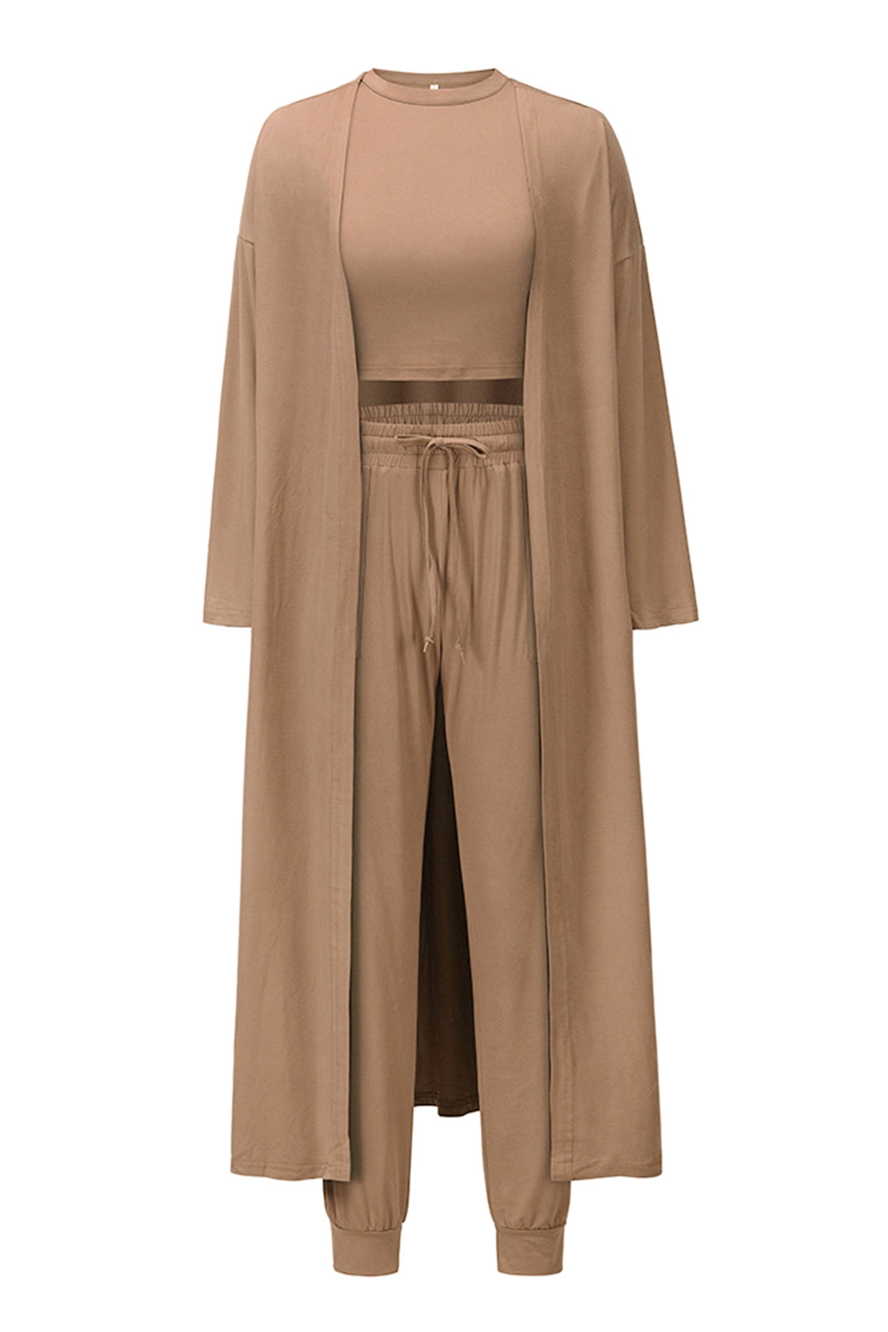 Crop Tank Top & Capri Pants with Long Cardigan Set
