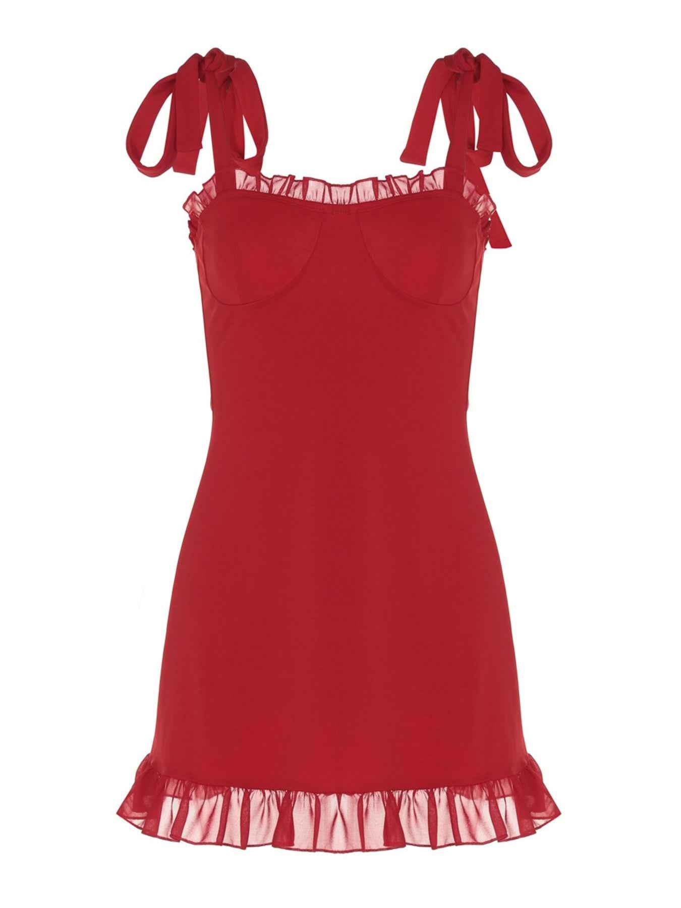 Tie Strap Ruffle Hem Mini Dress - Flirty Summer Style