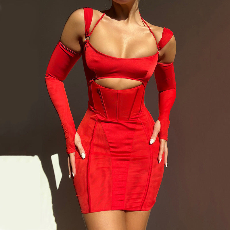 Sexy Thumbhole Long Sleeve Bodycon Sling Mini Dress