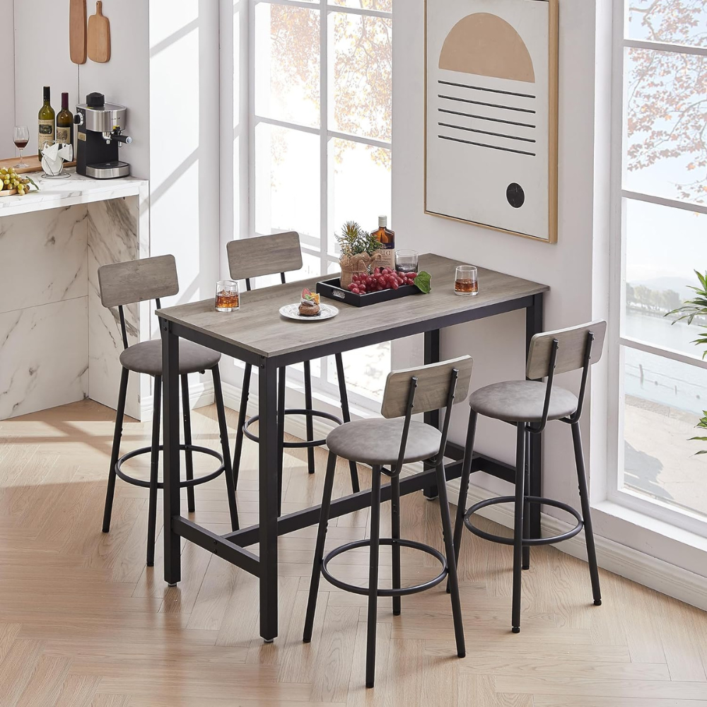 Grey Bar Table Set with 4 Bar Stools_1