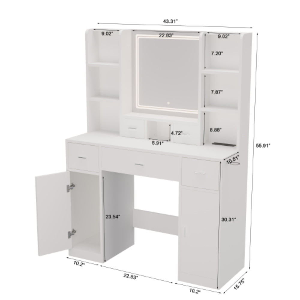 Smart Mirror Dressing Table with Drawers and Storage Cabinet