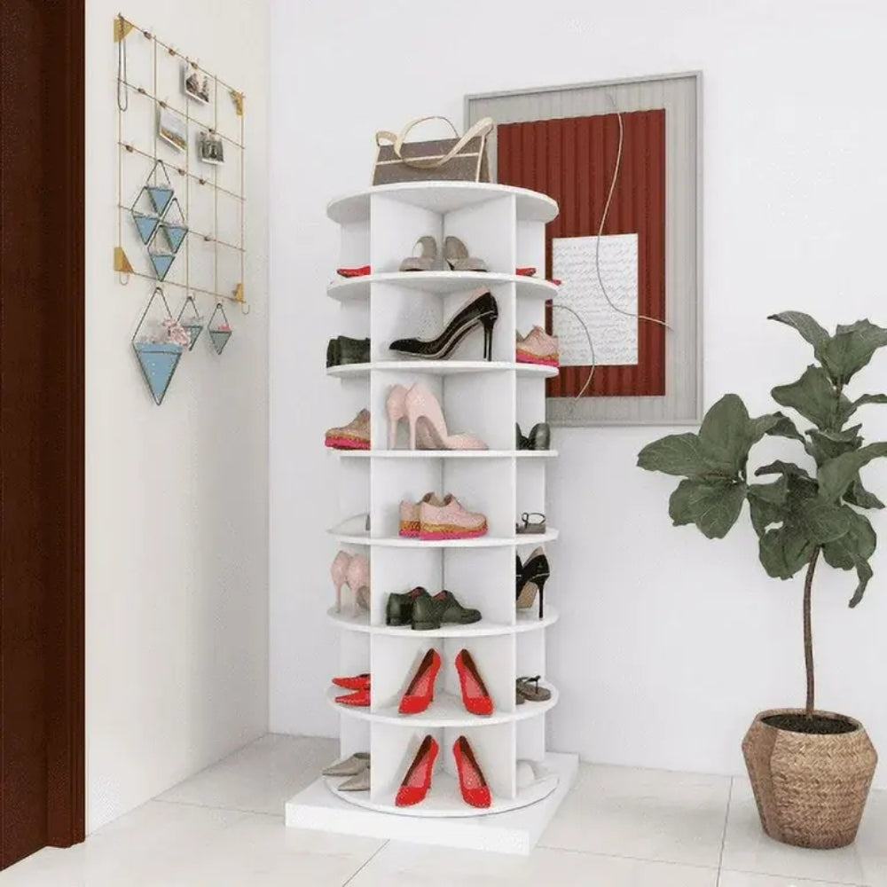 360 Degree White Rotating Shoe Cabinet with 7 Layers