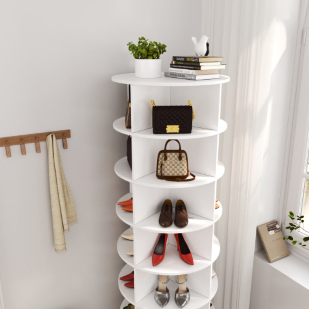360 Degree White Rotating Shoe Cabinet with 7 Layers