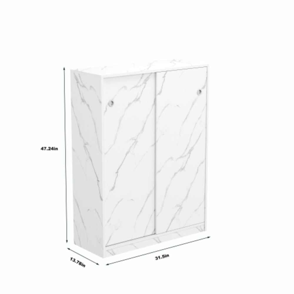Stylish Marble White Shoe Cabinet with Sliding Door