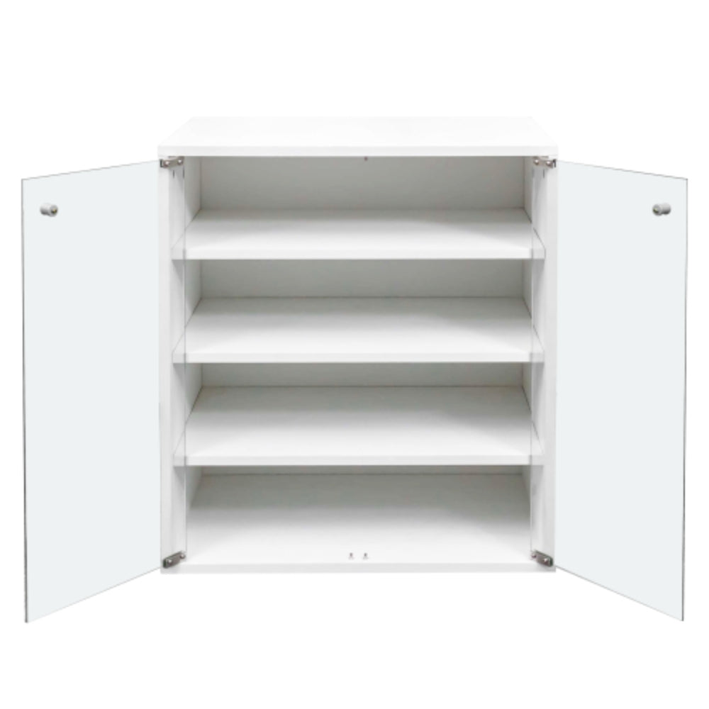 4 Tier RGB LED Shoe Box with Glass Door in White