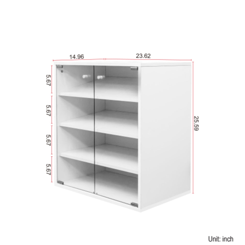 4 Tier RGB LED Shoe Box with Glass Door in White