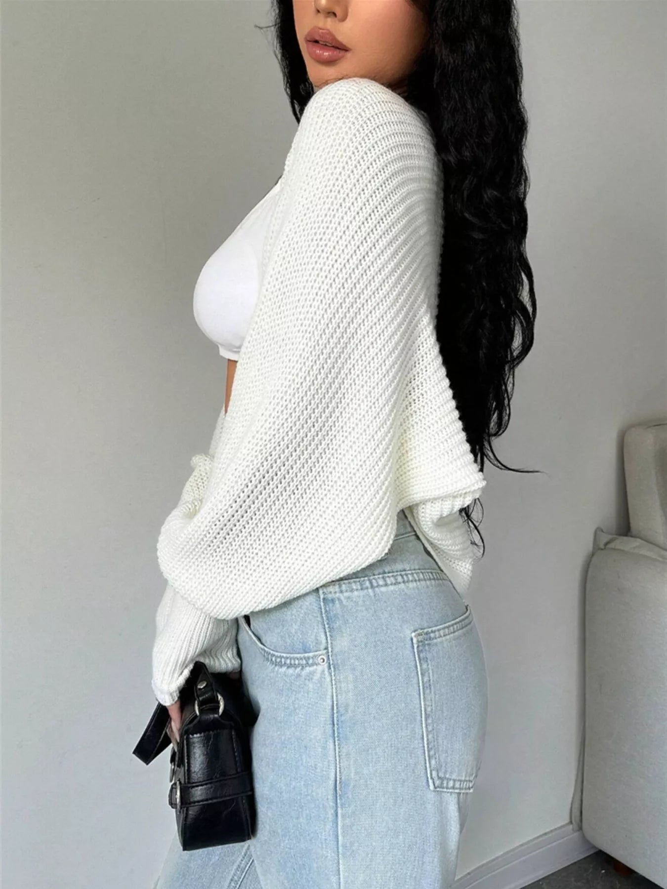 Cropped Cardigan - Ribbed Knit Open Front Sweater - Fashions Envy
