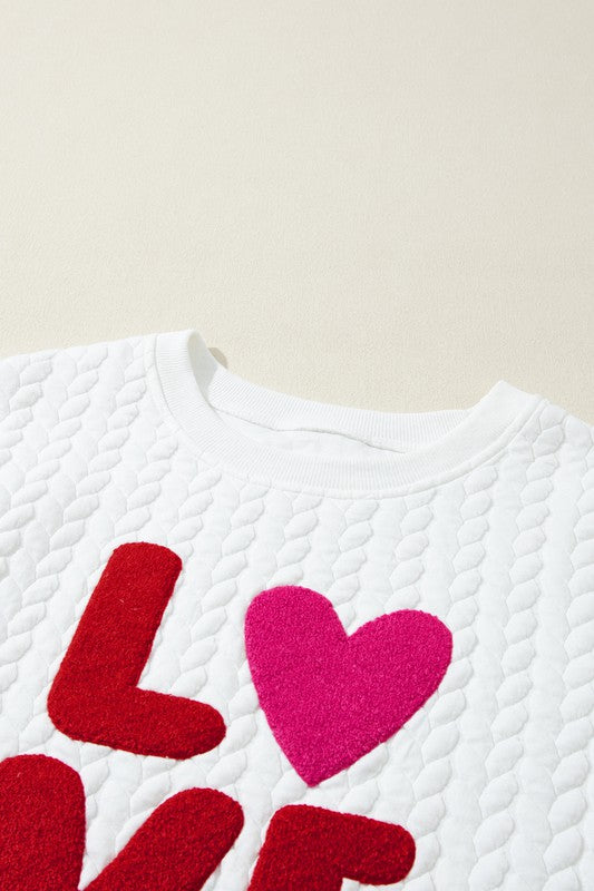 LOVE or XOXO Chenille Embroidered Pullover Sweatshirt