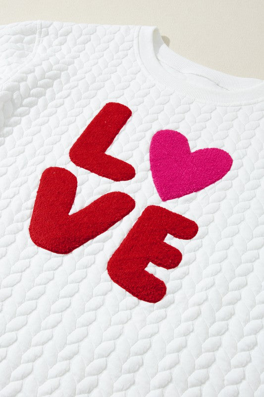 LOVE or XOXO Chenille Embroidered Pullover Sweatshirt