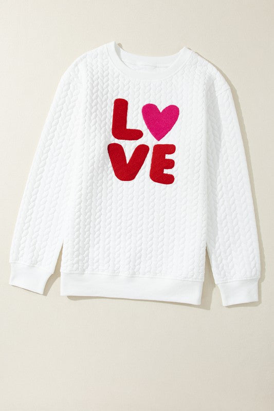 LOVE or XOXO Chenille Embroidered Pullover Sweatshirt