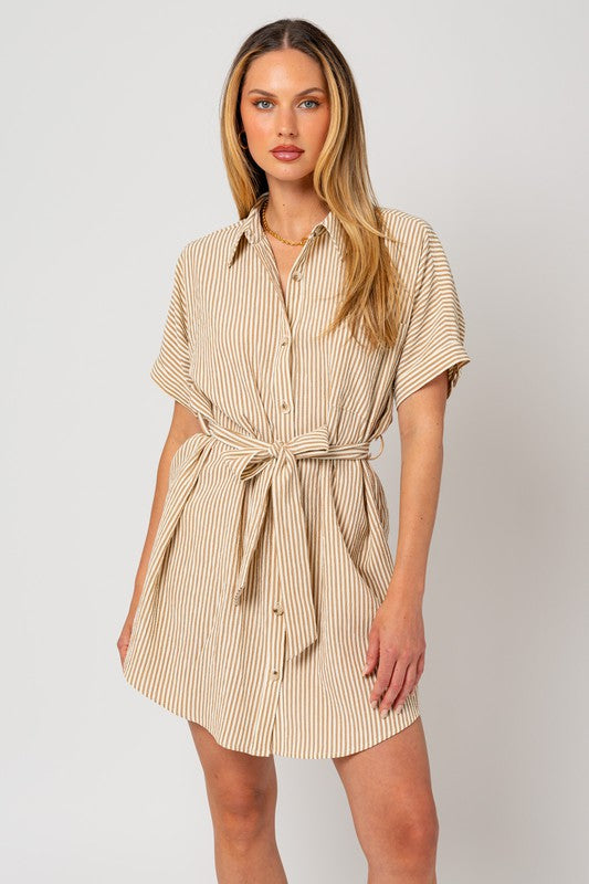 Half Sleeve Button Down Shirt Mini Dress