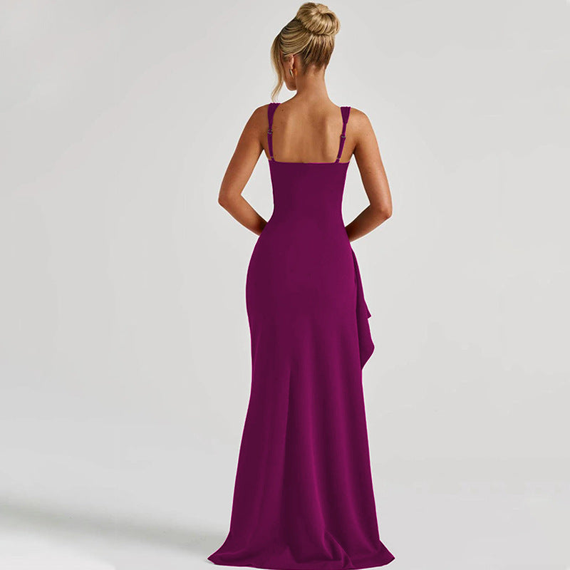 Backless Evening Dress - Strap High Slit Gown
