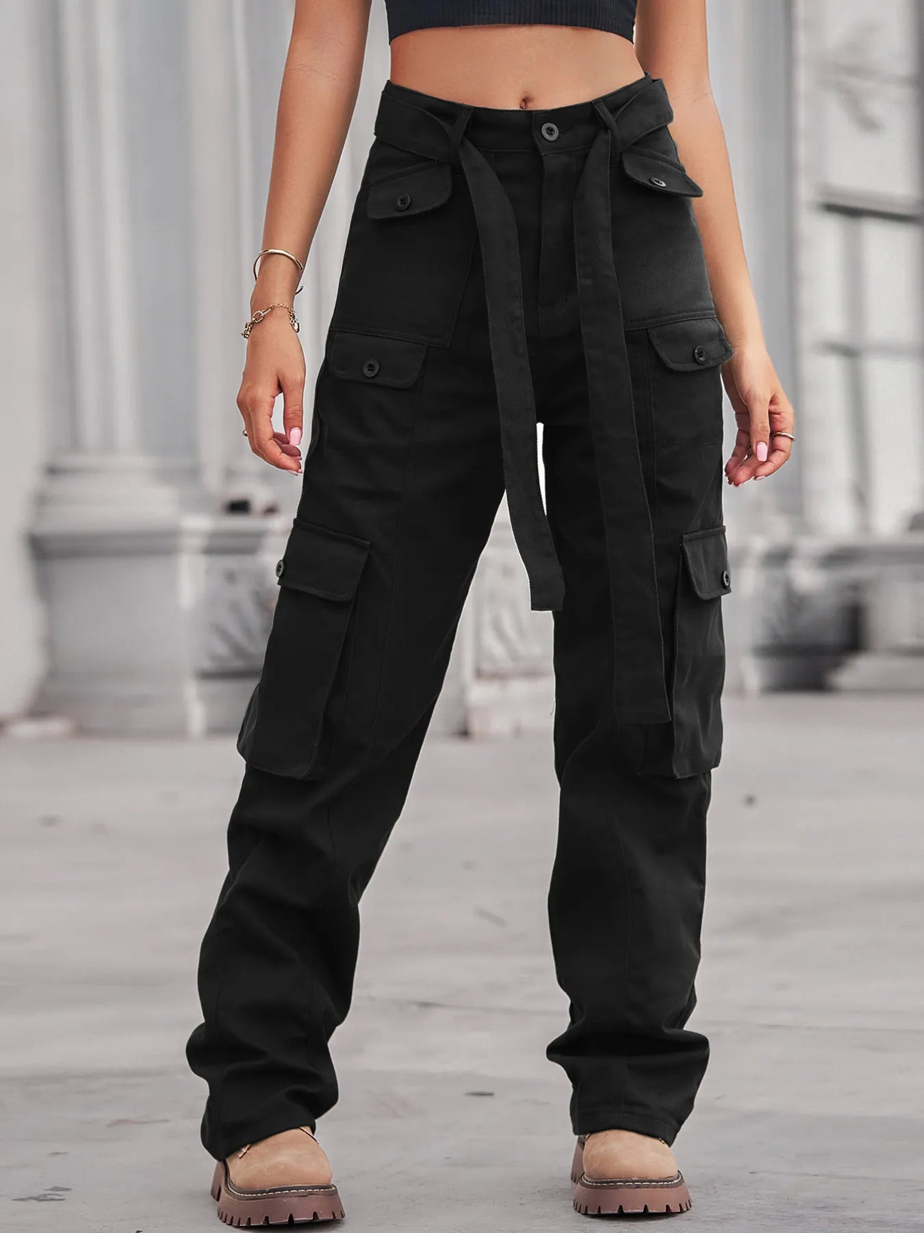 High-Waisted Cargo Jeans - Multi-Pocket Denim Pants - Fashions Envy